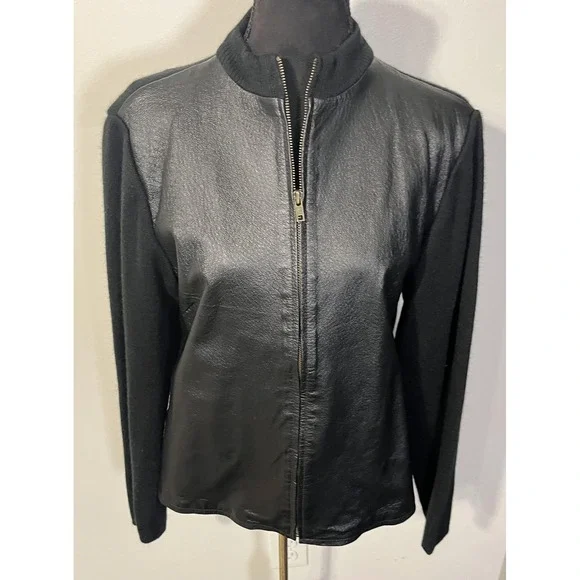 John Paul Richard Jacket Womens Medium Black Leather Full Zip Lined Stand Collar - Picture 3 of 11